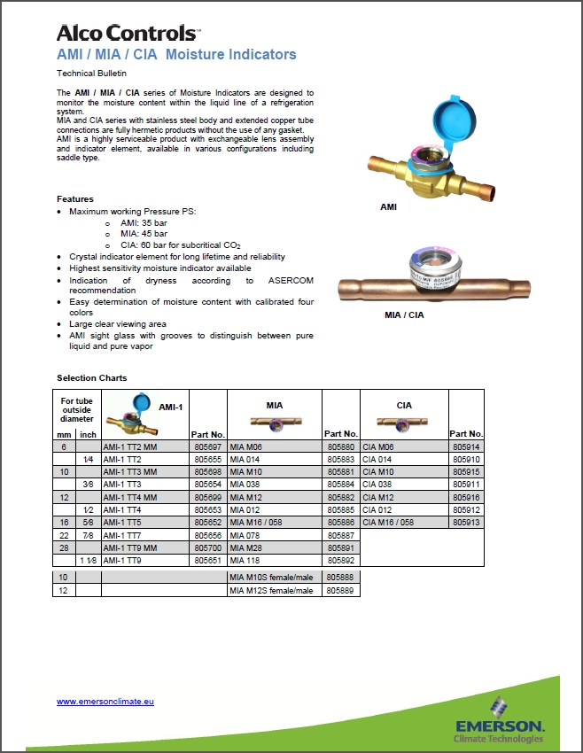 Alco Controls AMI - MIA - CIA &ndash; індикатори вмісту вологи