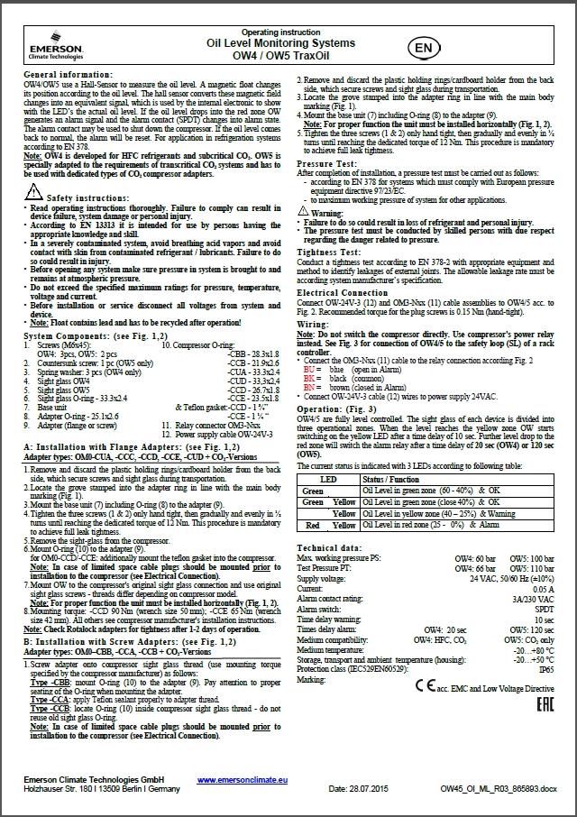 Системы контроля уровня масла OW4_OW5 TraxOil (Руководство по эксплуатации)