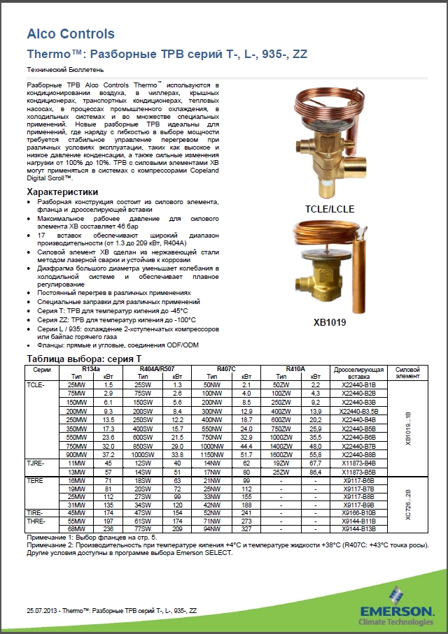 Разборные ТРВ Alco Controls&nbsp; серий T, L, 935 и ZZ