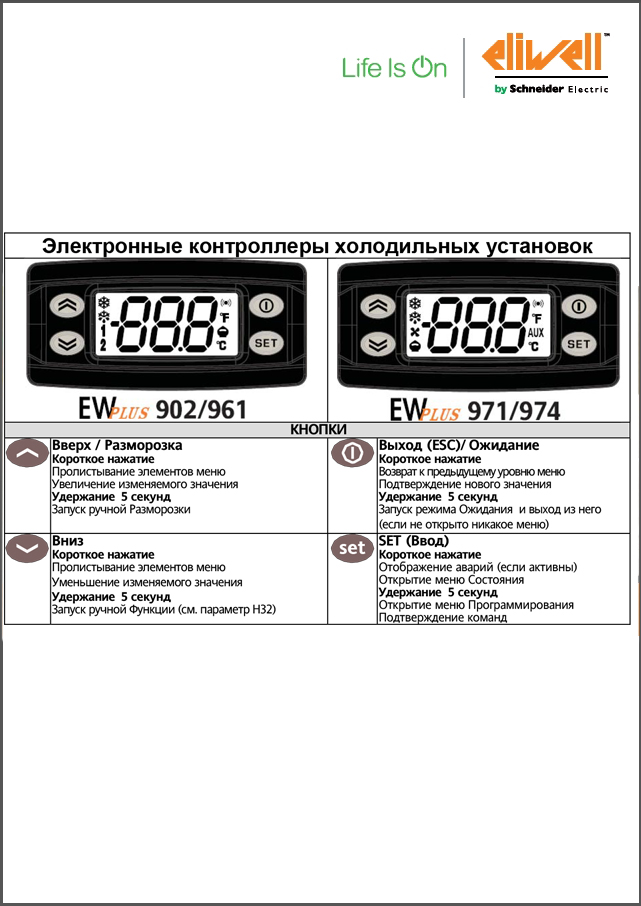 Контролери Eliwell EWPlus 902-961-971-974 (загальна інструкція)