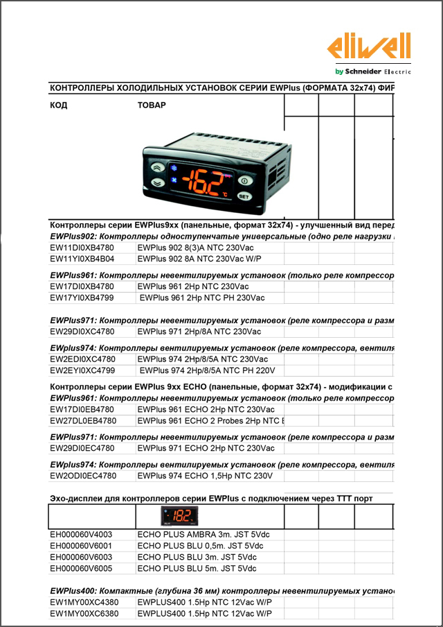 Контролери серії EWPlus (майстер підбору коду)