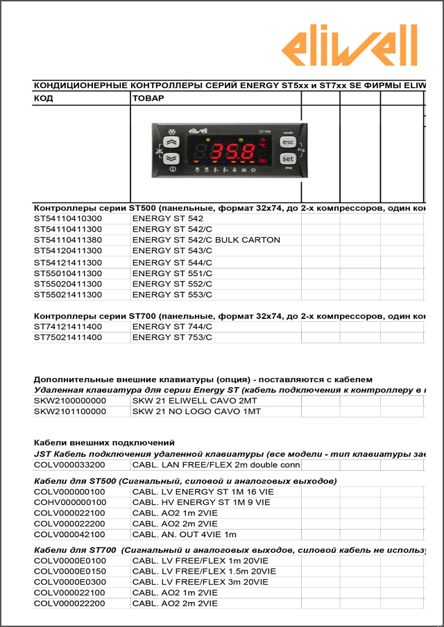 Контролери маленьких чилерів та теплових насосів серій ST500 та ST700 (майстер підбору коду)