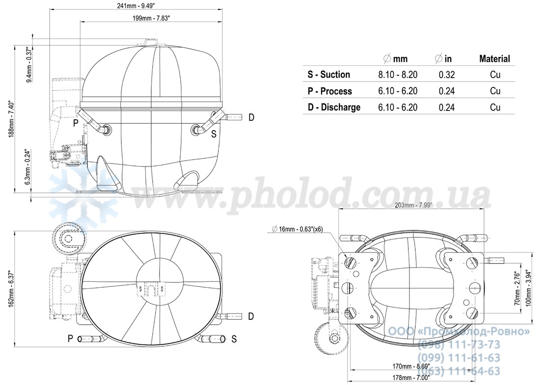 Dimensions Embraco NEK61