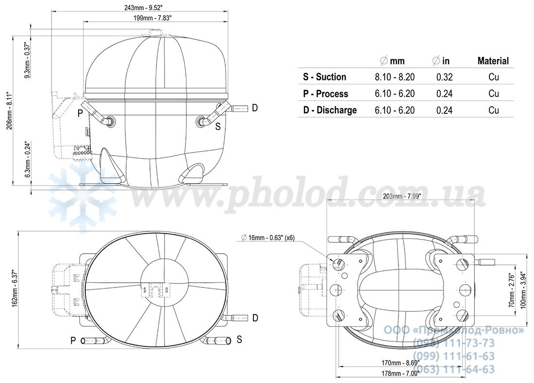 Dimensions Embraco NEK62