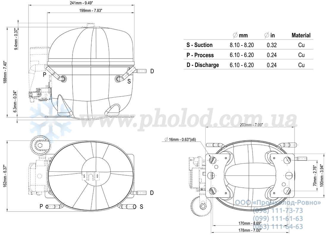 Dimensions Embraco NEU61