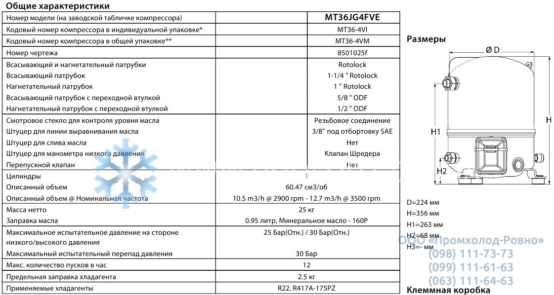 General characteristics Maneurop MT36