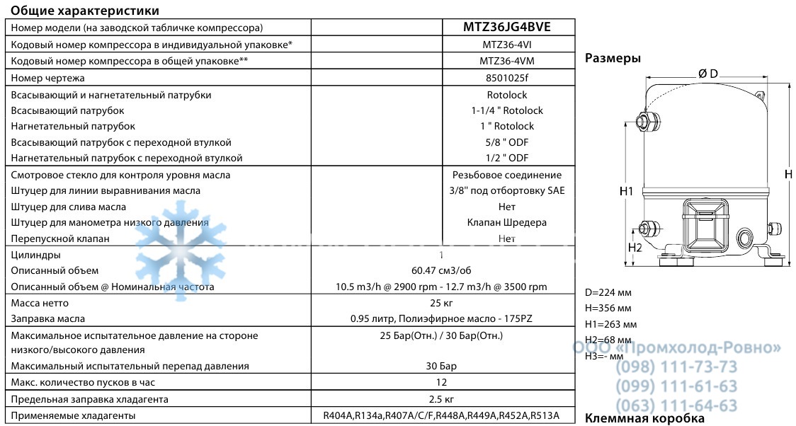 General characteristics Maneurop MTZ36