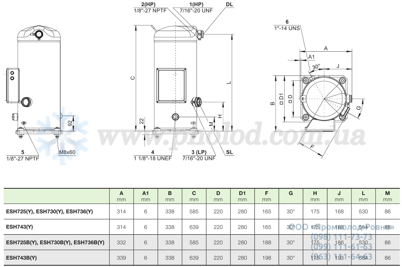 dimensions Bitzer ESH